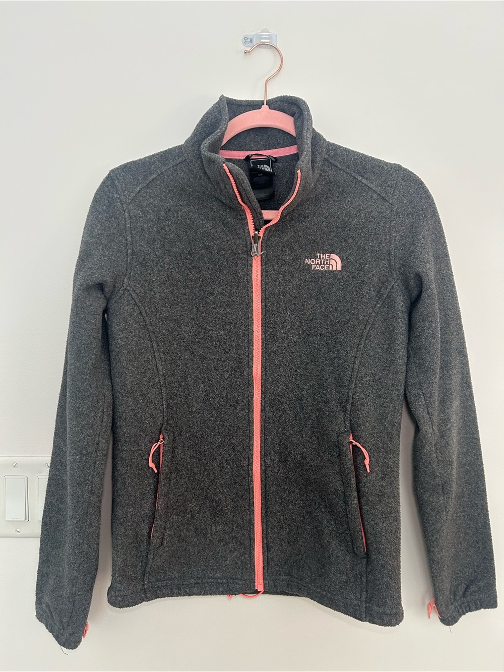 The North Face Women’s Small Gray Pink Full Zip Fleece Jacket Zip Pockets